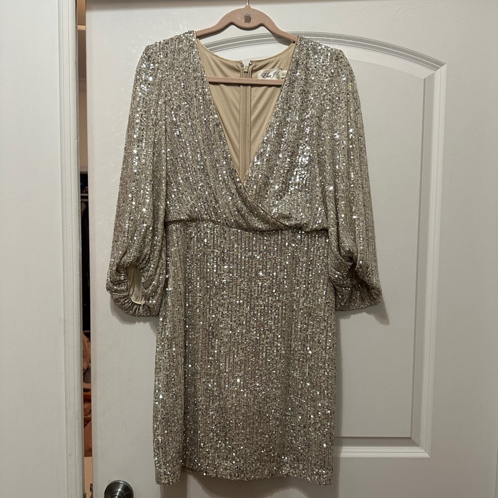 Eliza J Champagne Gold Sequin Mini Dress